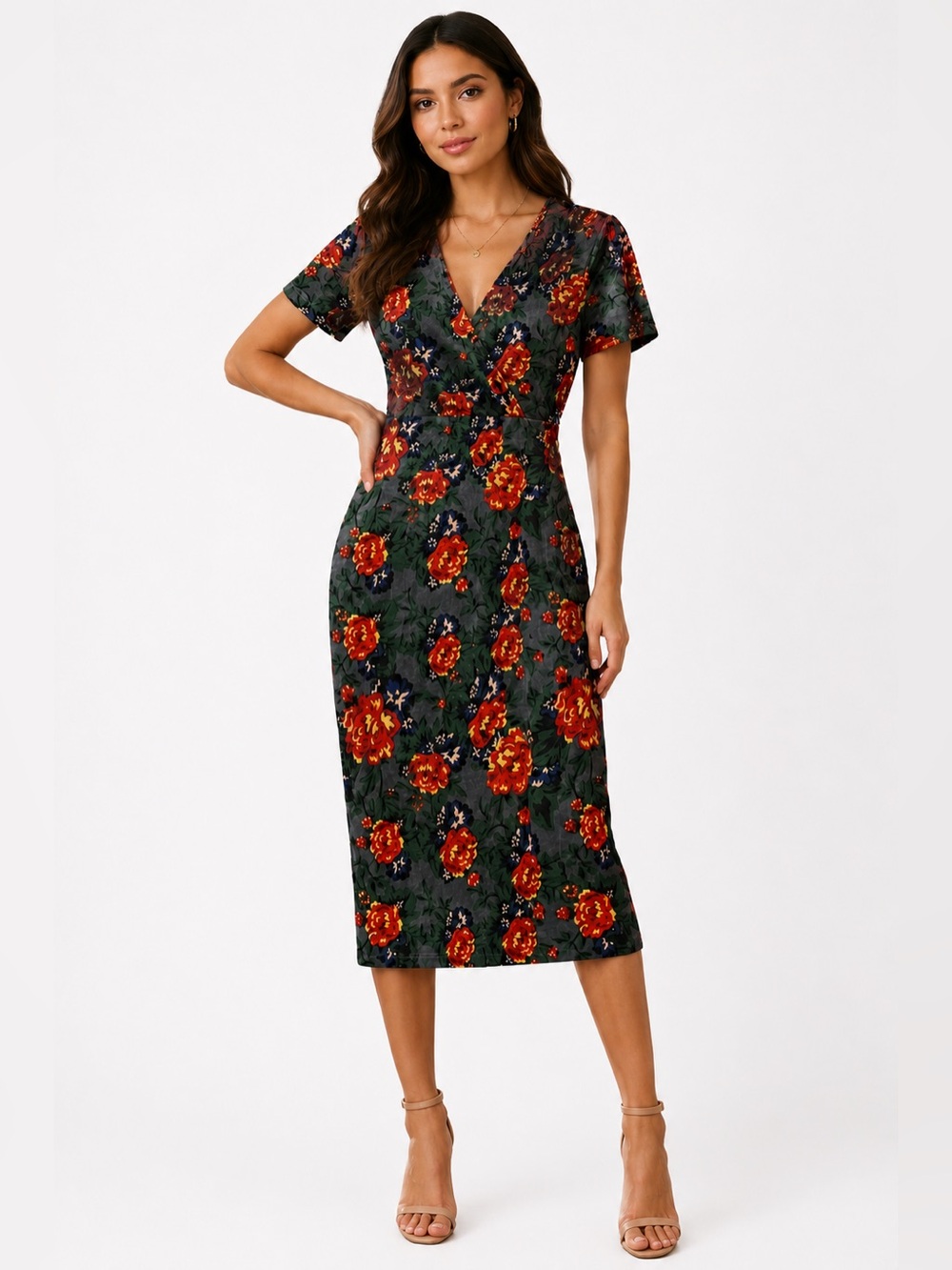 Zara Trafaluc Floral  Midi Dress Short Sleeve Multicolor Size S